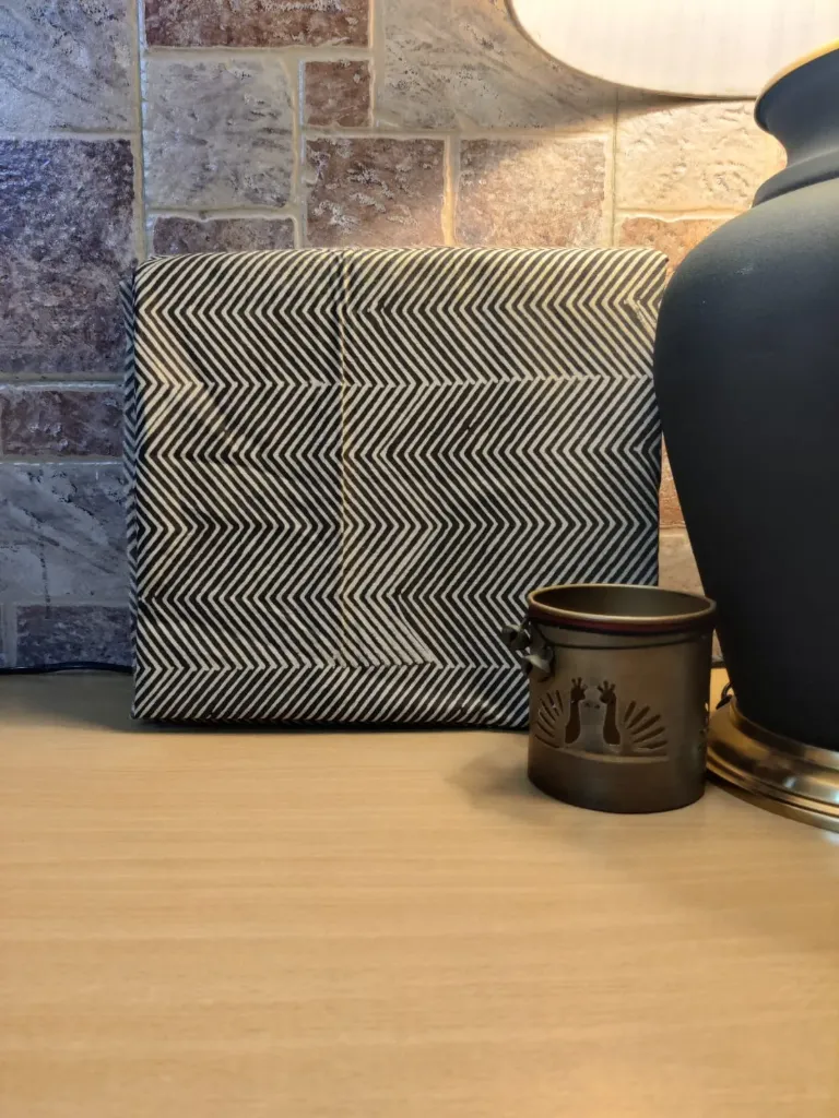 Pure Cotton- Beige with Black Strips