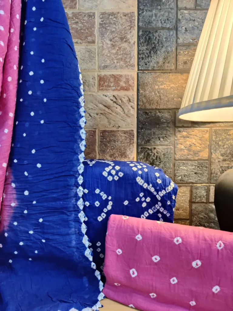 Pure Cotton- Pink % Blue with White Bandhani