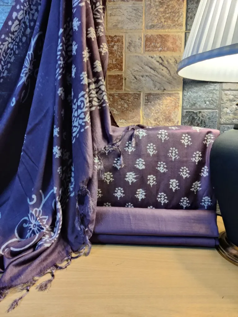Eri Cotton- Dark Purple with White Motifs (3 Piece)