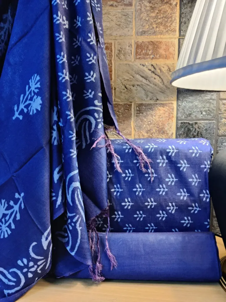 Eri Cotton- Blue with White Motifs 3 Piece
