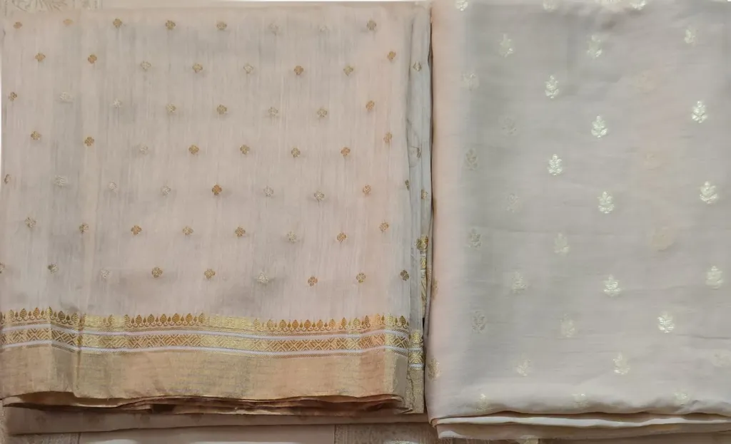 Pure Silk- Beige Zari Muga with Zari Dupatta 2 Piece