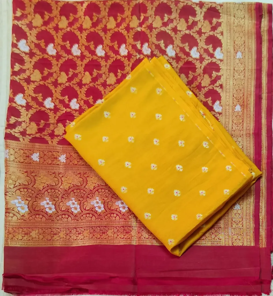 Pure Silk- Yellow Meenakari Muga with Zari Dupatta 2 Piece