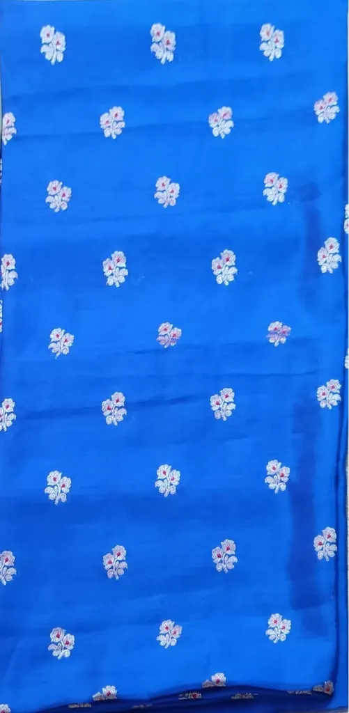 Pure Silk- Royal Blue Muga with Gold Meena Buti