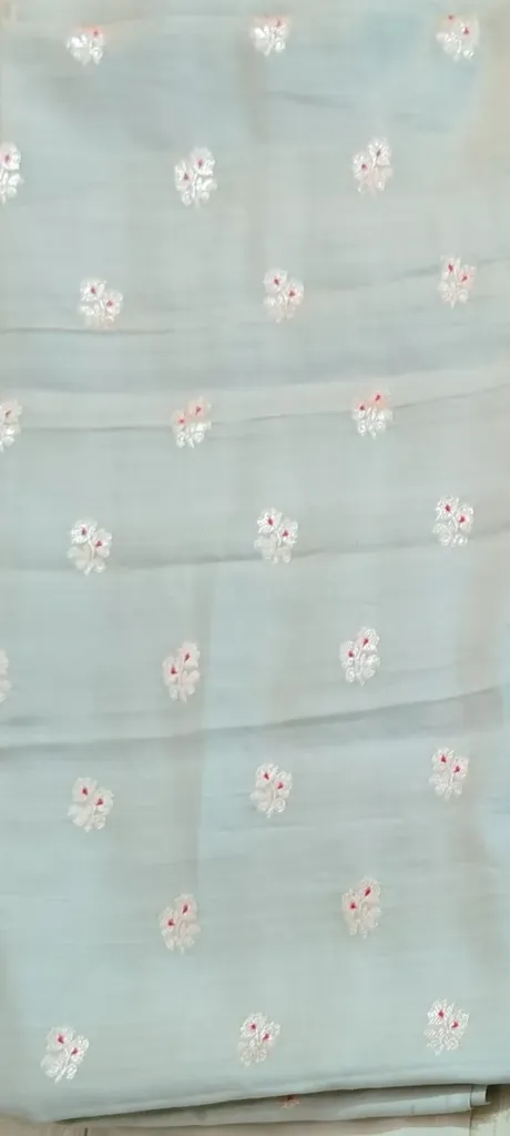 Pure Silk- Light Sea Green Muga with Gold Meena Zari Buti Fabric