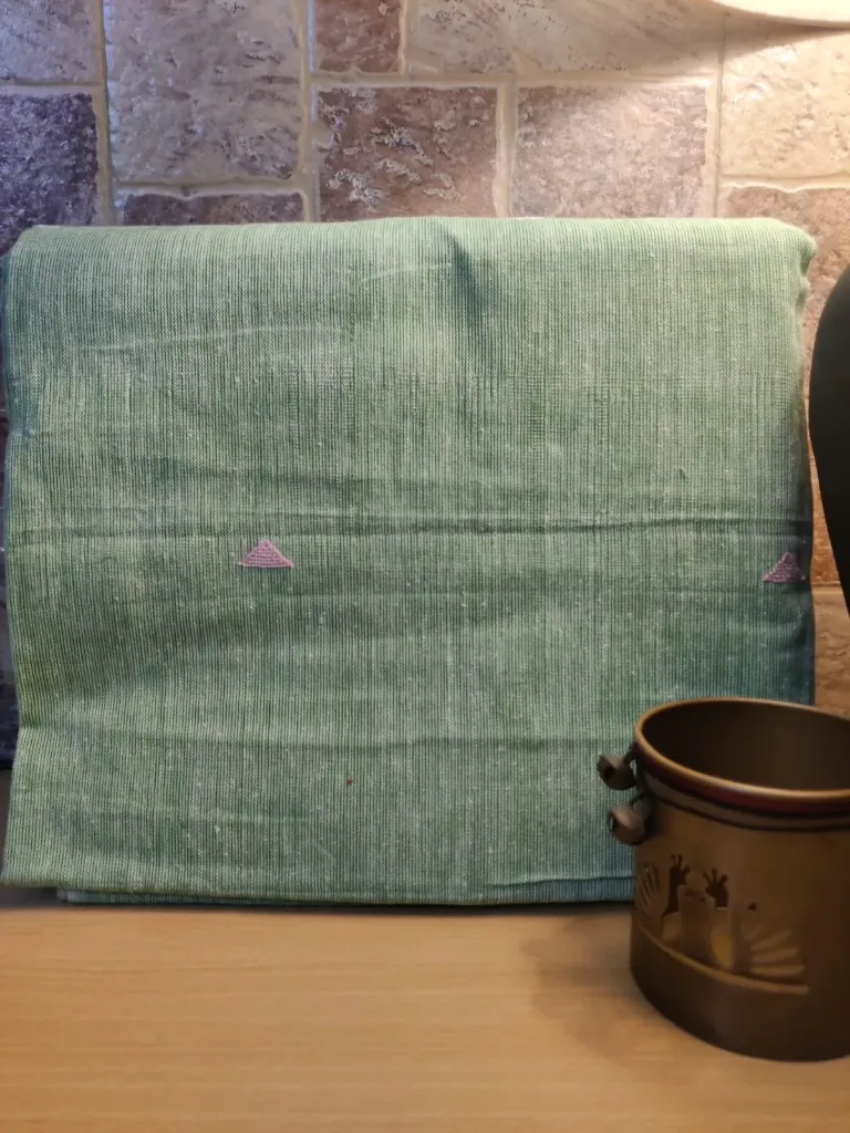 Kala Cotton - Light Green with Pink & White Triangle Motifs Fabric