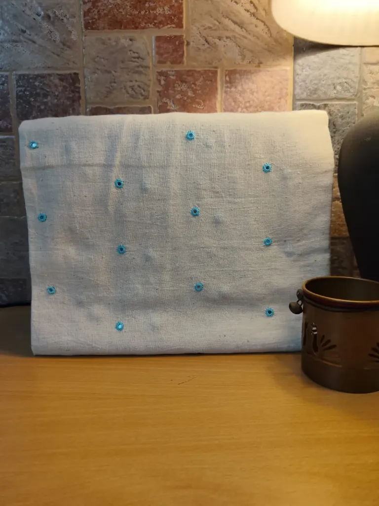 Kala Cotton - Beige with Sky Blue Glass Mirror